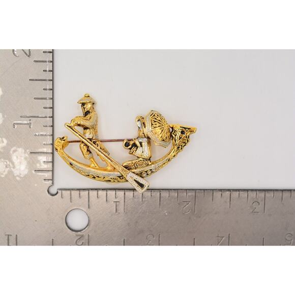 Vintage Oriental Boat Damascene Pin Brooch Tourist Gold Spain Signed 1980s BinJ - Picture 12 of 12
